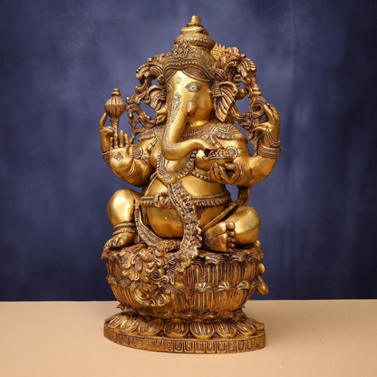 Brassaura® Lord Ganesha Brass Idol Decorative Murti | Pure Brass | Height 24 Inches & Weight 39.5 kgs