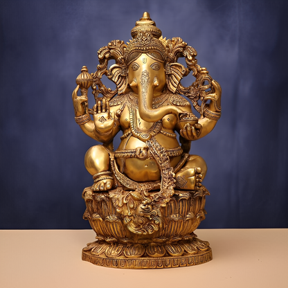 Brassaura® Lord Ganesha Brass Idol Decorative Murti | Pure Brass | Height 24 Inches & Weight 39.5 kgs