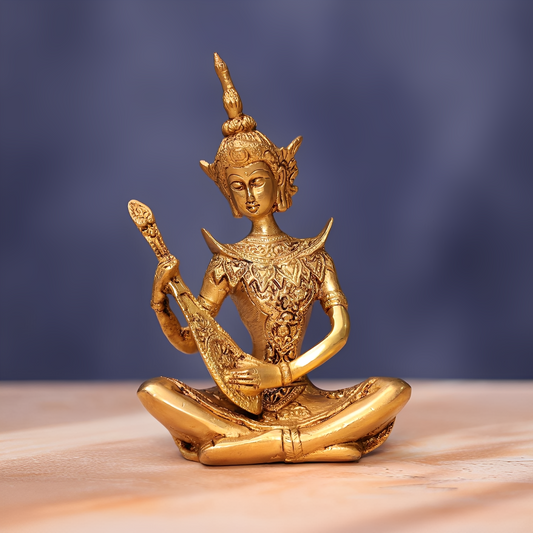 BRASS LADY MUSICIAN IDOL SET 7.5 INCHES HEIGHT FOR HOME DECOR
