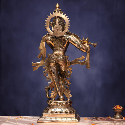 ANTIQUE BRASS KRISHNA IDOL 25 INCHES FOR HOME AND DECOR