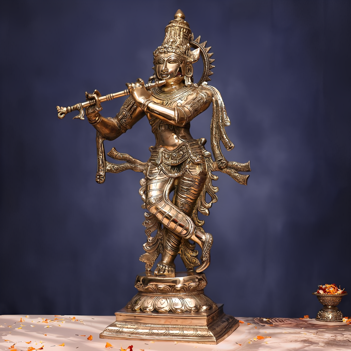 ANTIQUE BRASS KRISHNA IDOL 25 INCHES FOR HOME AND DECOR