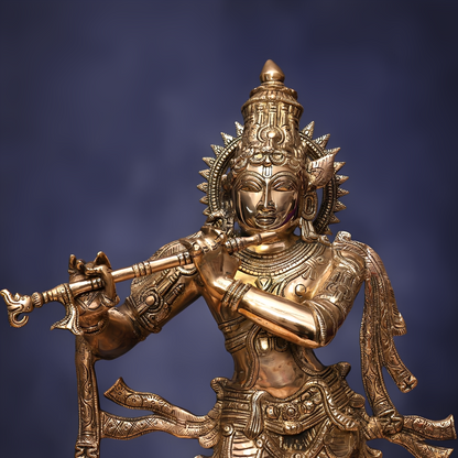 ANTIQUE BRASS KRISHNA IDOL 25 INCHES FOR HOME AND DECOR