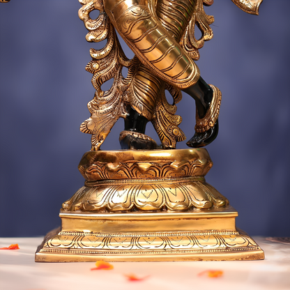 घर और सजावट के लिए एंटीक ब्रास कृष्ण प्रतिमा 25 इंच