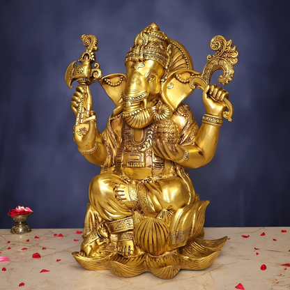 Brassaura® Lord Ganesha Brass Idol Decorative Murti | Pure Brass | Height 22 Inches & Weight 31 kgs