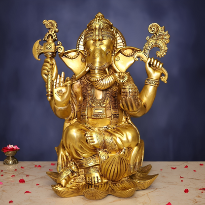 Brassaura® Lord Ganesha Brass Idol Decorative Murti | Pure Brass | Height 22 Inches & Weight 31 kgs
