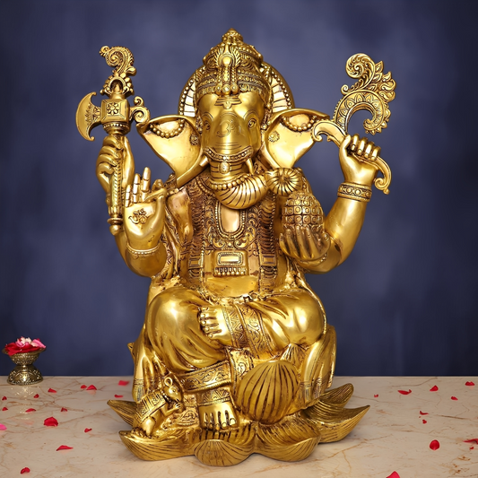 ब्रसौरा® भगवान गणेश ब्रास आइडल सजावटी मूर्ति | शुद्ध पीतल | ऊंचाई 22 इंच और वज़न 31 किलो