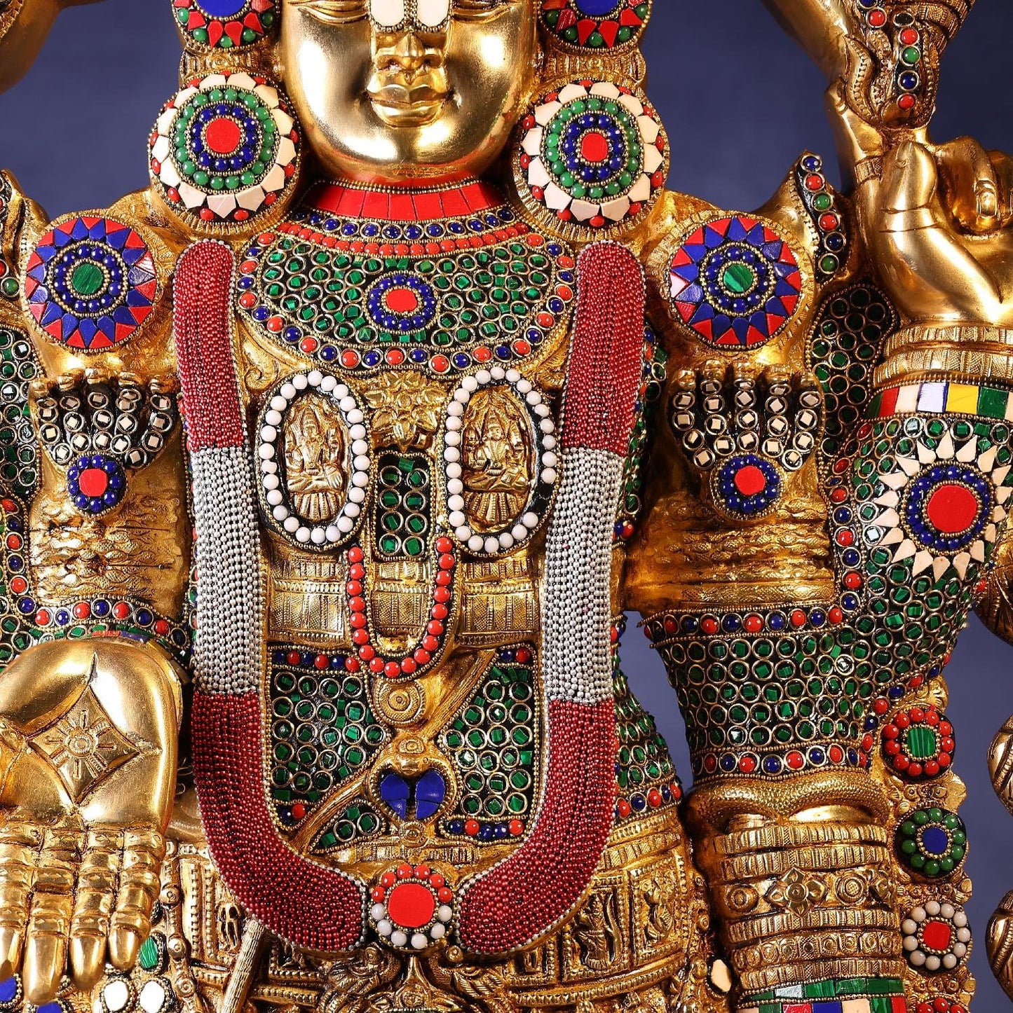 Brassaura® Venkateswara Swamy Standing Idol with Colourful Stone Finish | Pure Superfine Brass Handcrafted Murti | Brass Statue for Home Temple, Pooja Room | Height 48 Inches | Weight 49 Kgs