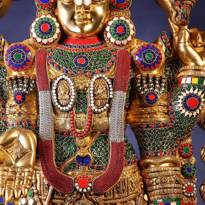 Brassaura® Venkateswara Swamy Standing Idol with Colourful Stone Finish | Pure Superfine Brass Handcrafted Murti | Brass Statue for Home Temple, Pooja Room | Height 48 Inches | Weight 49 Kgs