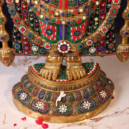 Brassaura® Venkateswara Swamy Standing Idol with Colourful Stone Finish | Pure Superfine Brass Handcrafted Murti | Brass Statue for Home Temple, Pooja Room | Height 48 Inches | Weight 49 Kgs