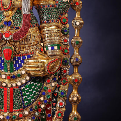 Brassaura® Venkateswara Swamy Standing Idol with Colourful Stone Finish | Pure Superfine Brass Handcrafted Murti | Brass Statue for Home Temple, Pooja Room | Height 48 Inches | Weight 49 Kgs