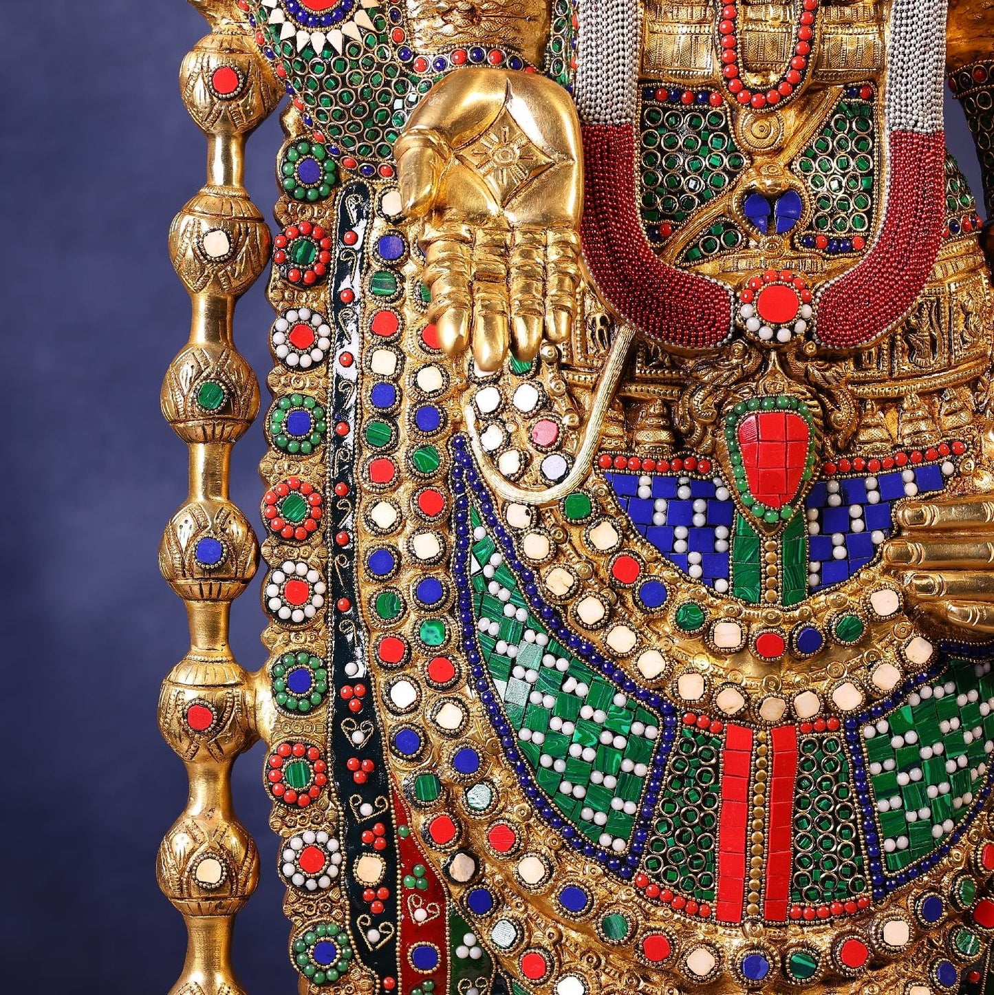 Brassaura® Venkateswara Swamy Standing Idol with Colourful Stone Finish | Pure Superfine Brass Handcrafted Murti | Brass Statue for Home Temple, Pooja Room | Height 48 Inches | Weight 49 Kgs