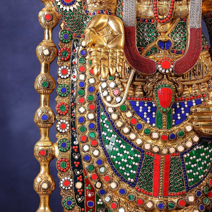 Brassaura® Venkateswara Swamy Standing Idol with Colourful Stone Finish | Pure Superfine Brass Handcrafted Murti | Brass Statue for Home Temple, Pooja Room | Height 48 Inches | Weight 49 Kgs