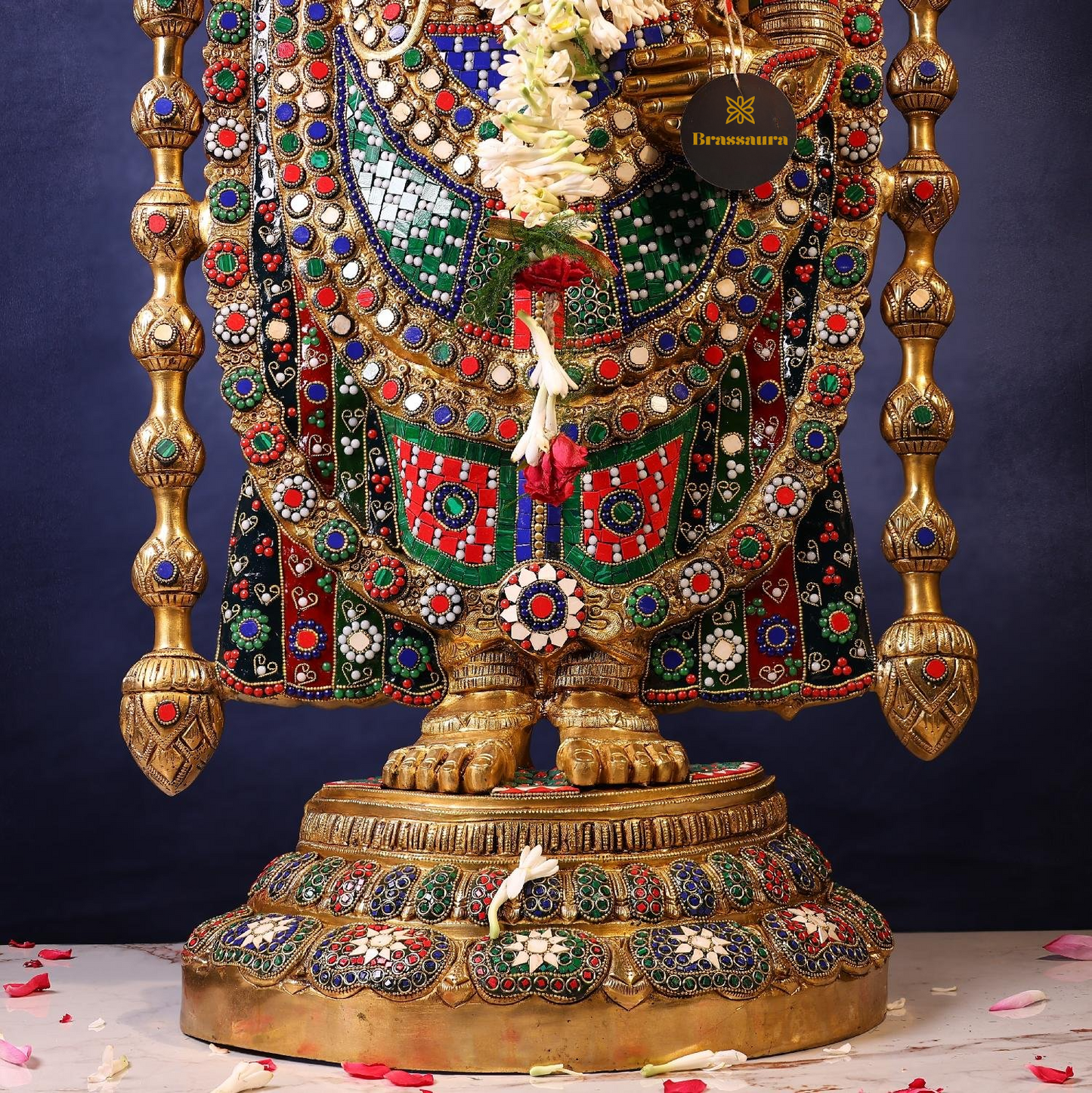 Brassaura® Venkateswara Swamy Standing Idol with Colourful Stone Finish | Pure Superfine Brass Handcrafted Murti | Brass Statue for Home Temple, Pooja Room | Height 48 Inches | Weight 49 Kgs