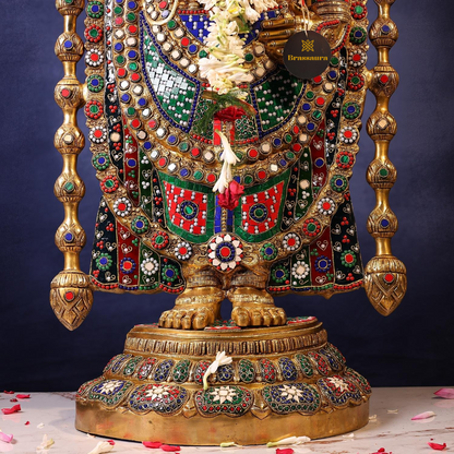 Brassaura® Venkateswara Swamy Standing Idol with Colourful Stone Finish | Pure Superfine Brass Handcrafted Murti | Brass Statue for Home Temple, Pooja Room | Height 48 Inches | Weight 49 Kgs