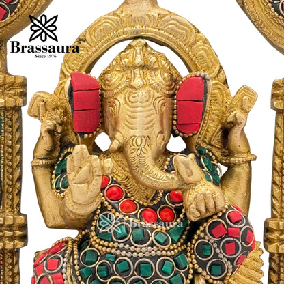 Brass Gem Stone Work Ganesha Idol for Home and Decor Weight 2.5 Kg Height 25 cm