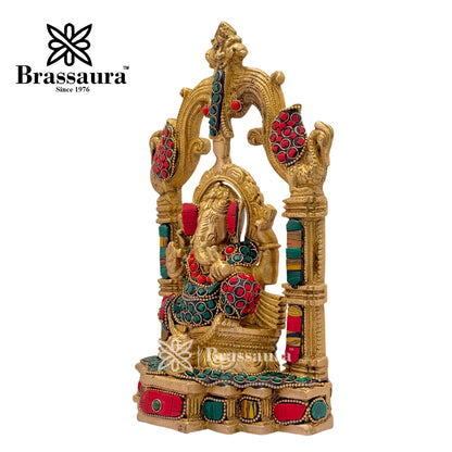 Brass Gem Stone Work Ganesha Idol for Home and Decor Weight 2.5 Kg Height 25 cm