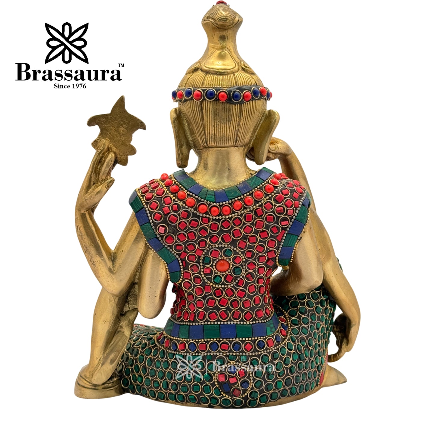 Brass Gem Stone Work Buddha Stand Idol for Home and Decor Weight 4.3 Kg Height 25 cm