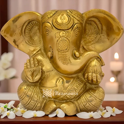 Brassaura™ Brass Ganesha Idol for Home and Decor | Weight 1.5 Kgs | Height 4.72 Inches