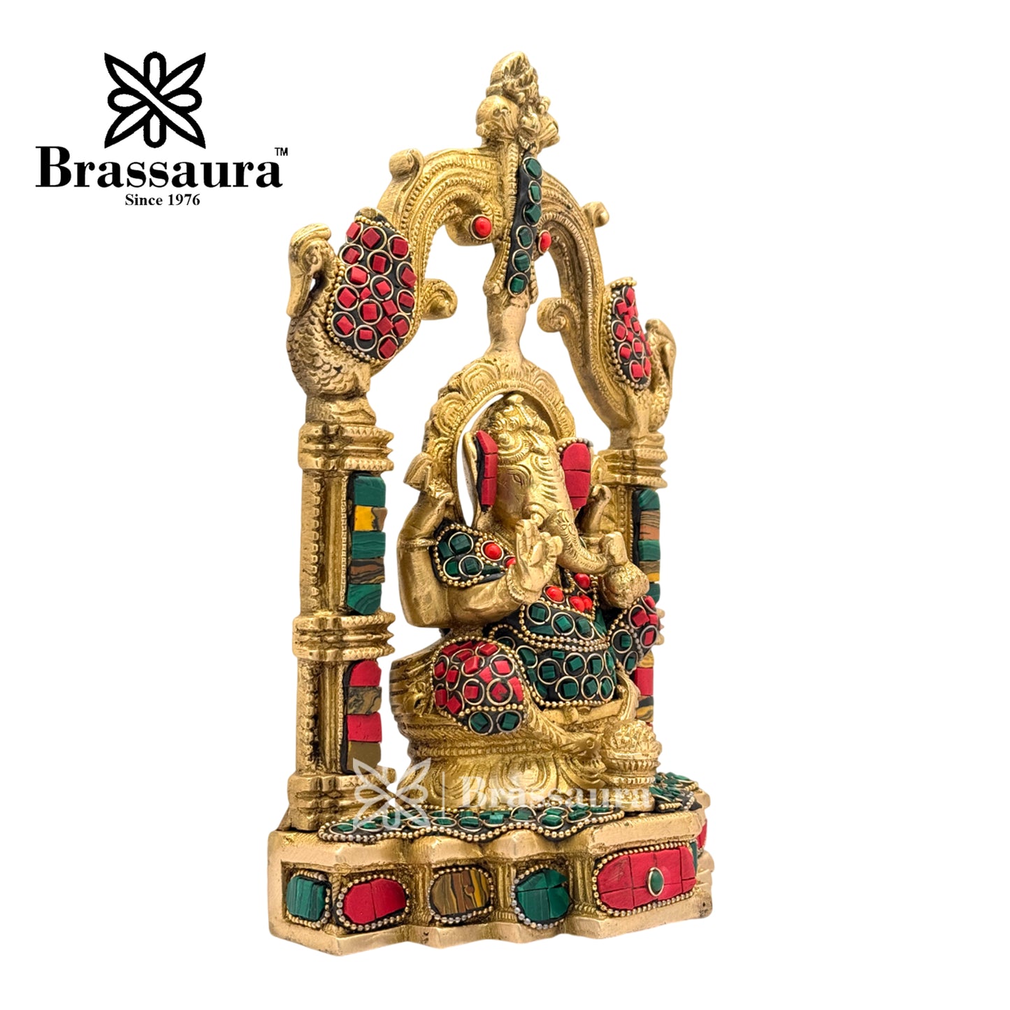 Brass Gem Stone Work Ganesha Idol for Home and Decor Weight 2.5 Kg Height 25 cm