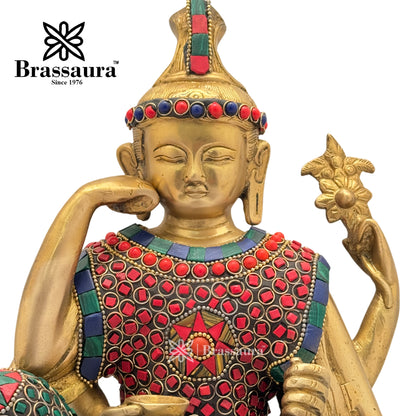 Brass Gem Stone Work Buddha Stand Idol for Home and Decor Weight 4.3 Kg Height 25 cm