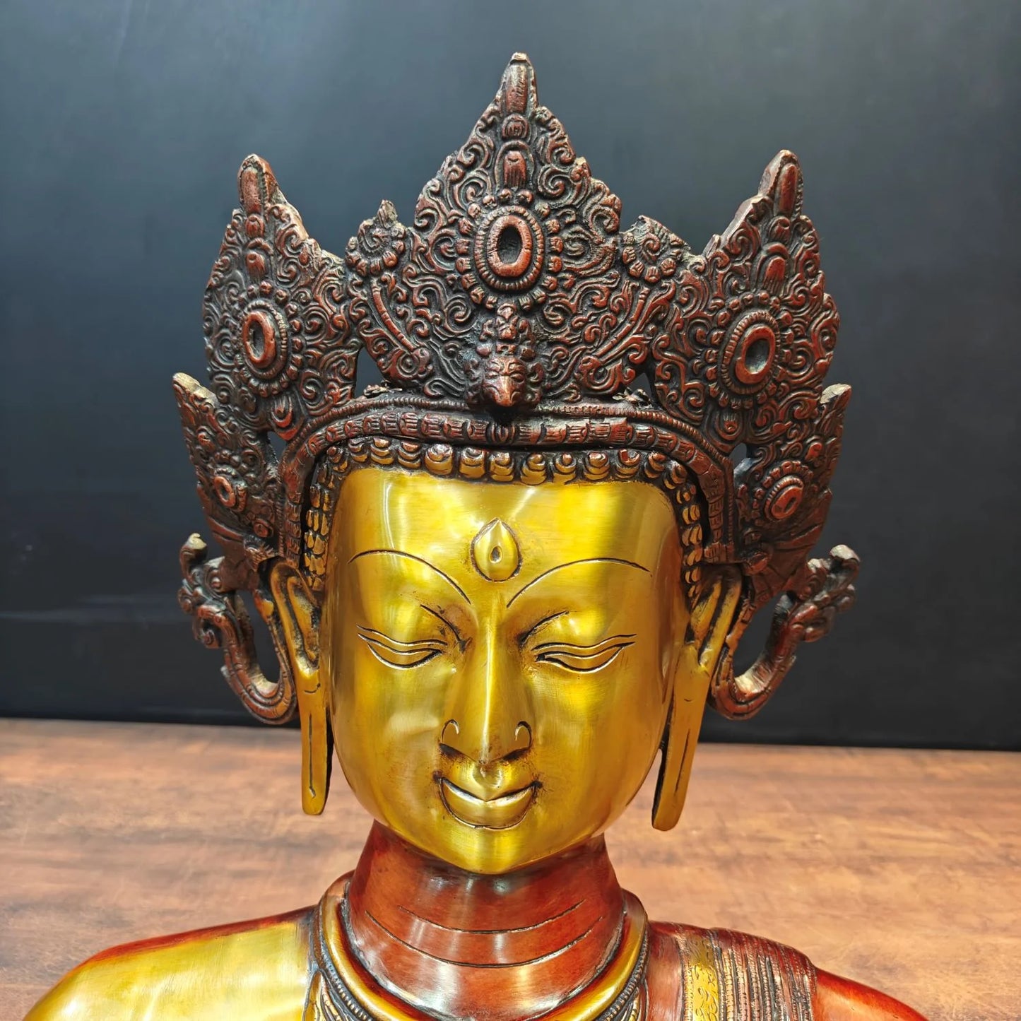 ब्रासोरा® वृंदावन वेणुगोपाल कृष्ण पीतल की प्रतिमा मोर के साथ | एंटीक नीला और सुनहरा रंग | ऊँचाई 20 इंच