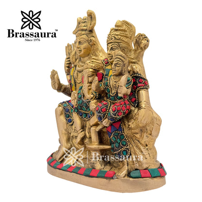 Brass Gem Stone Work Shiv parivar Idol for Home and Decor Weight 3.3 Kg Height 20 cm