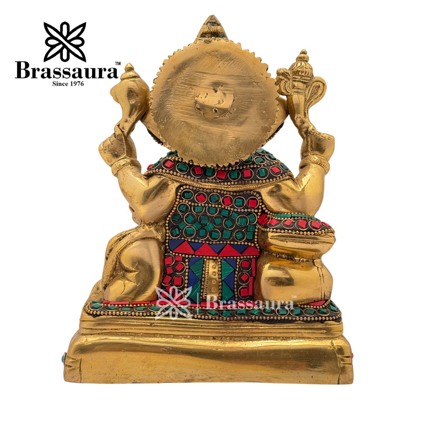 Brass Gem Stone Work Ganesh Idol for Home and Decor Weight 3 Kg Height 19 cm