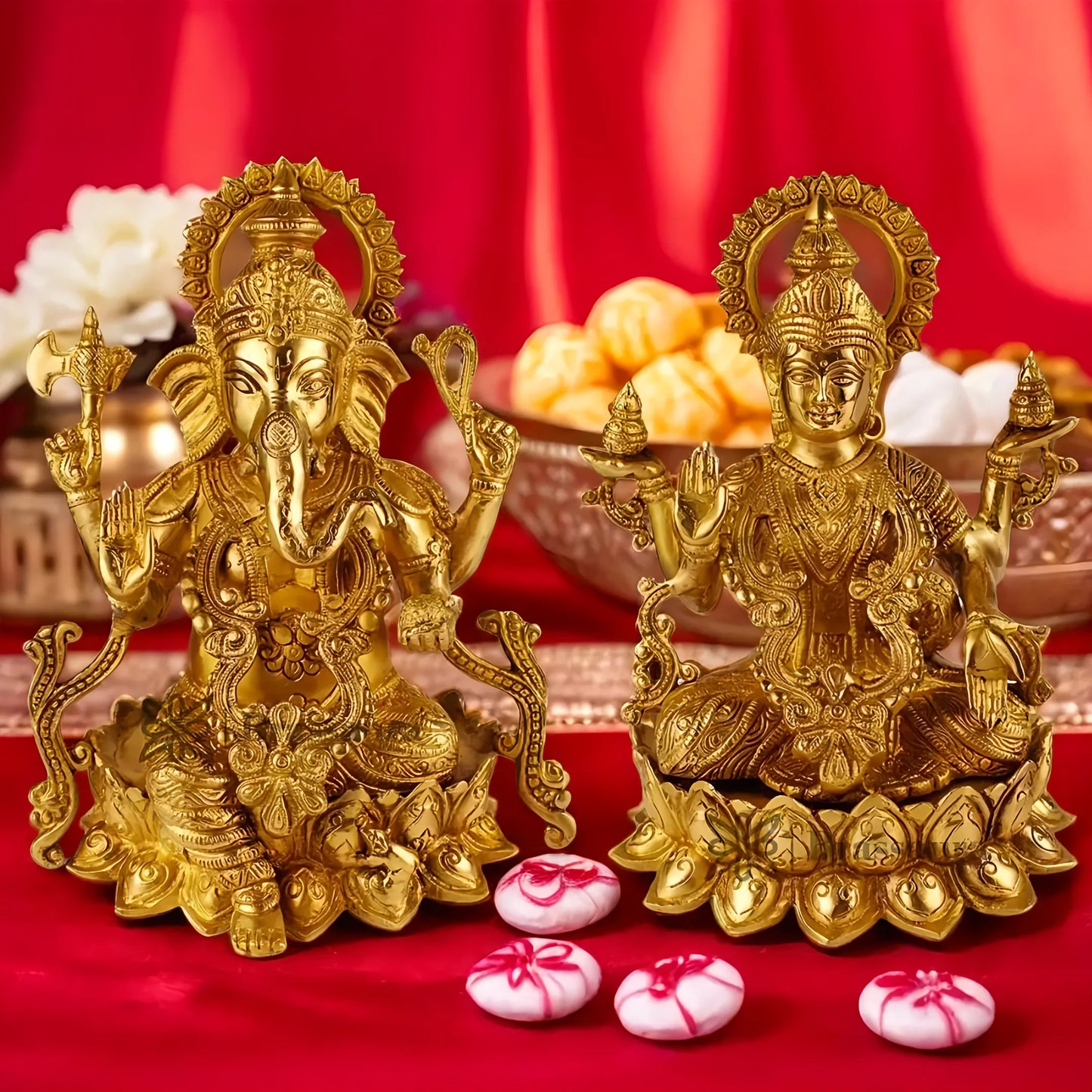 Brassaura™ Brass Laxmi Ganesha Statue – Height 10.8 Inches & Weight 8.7 Kgs | Hindu God Murti