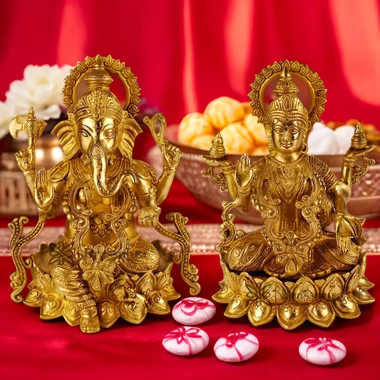 Brassaura™ Brass Laxmi Ganesha Statue – Height 10.8 Inches & Weight 8.7 Kgs | Hindu God Murti