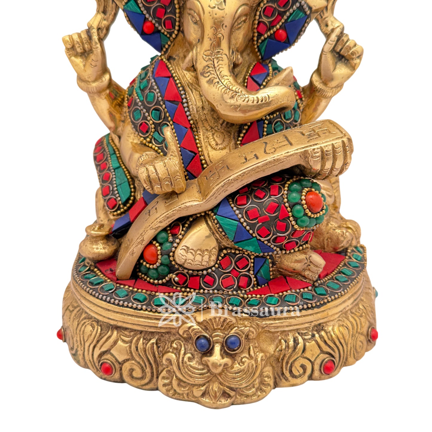 Brass Gem Stone Work Ganesh Idol for Home and Decor Weight 3 Kg Height 19 cm