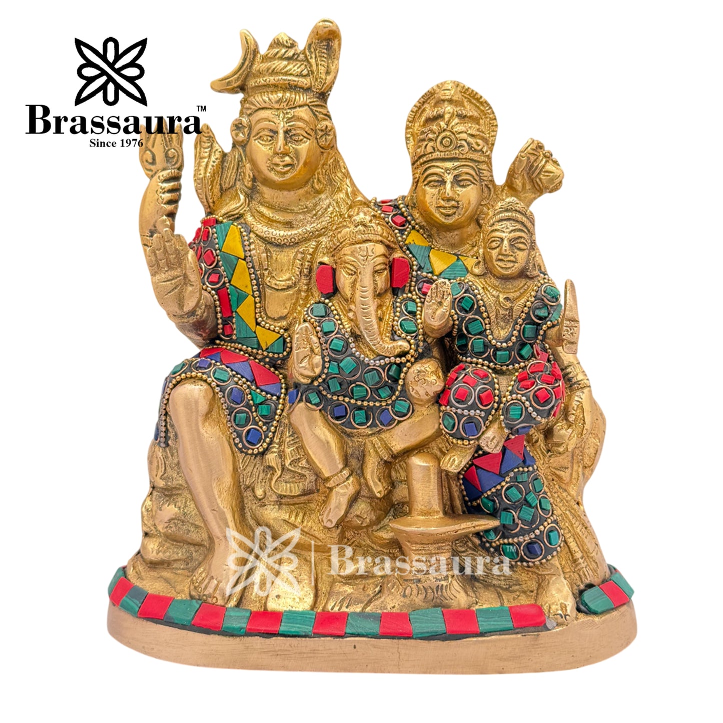 Brass Gem Stone Work Shiv parivar Idol for Home and Decor Weight 3.3 Kg Height 20 cm