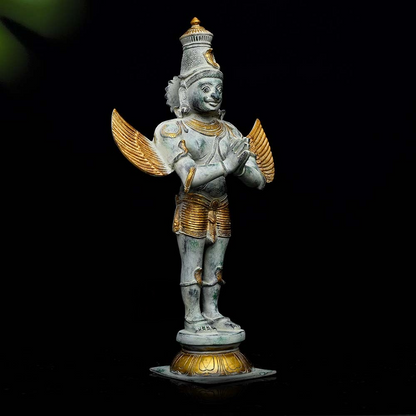 ब्रासोरा® वृंदावन वेणुगोपाल कृष्ण पीतल की प्रतिमा मोर के साथ | एंटीक नीला और सुनहरा रंग | ऊँचाई 20 इंच