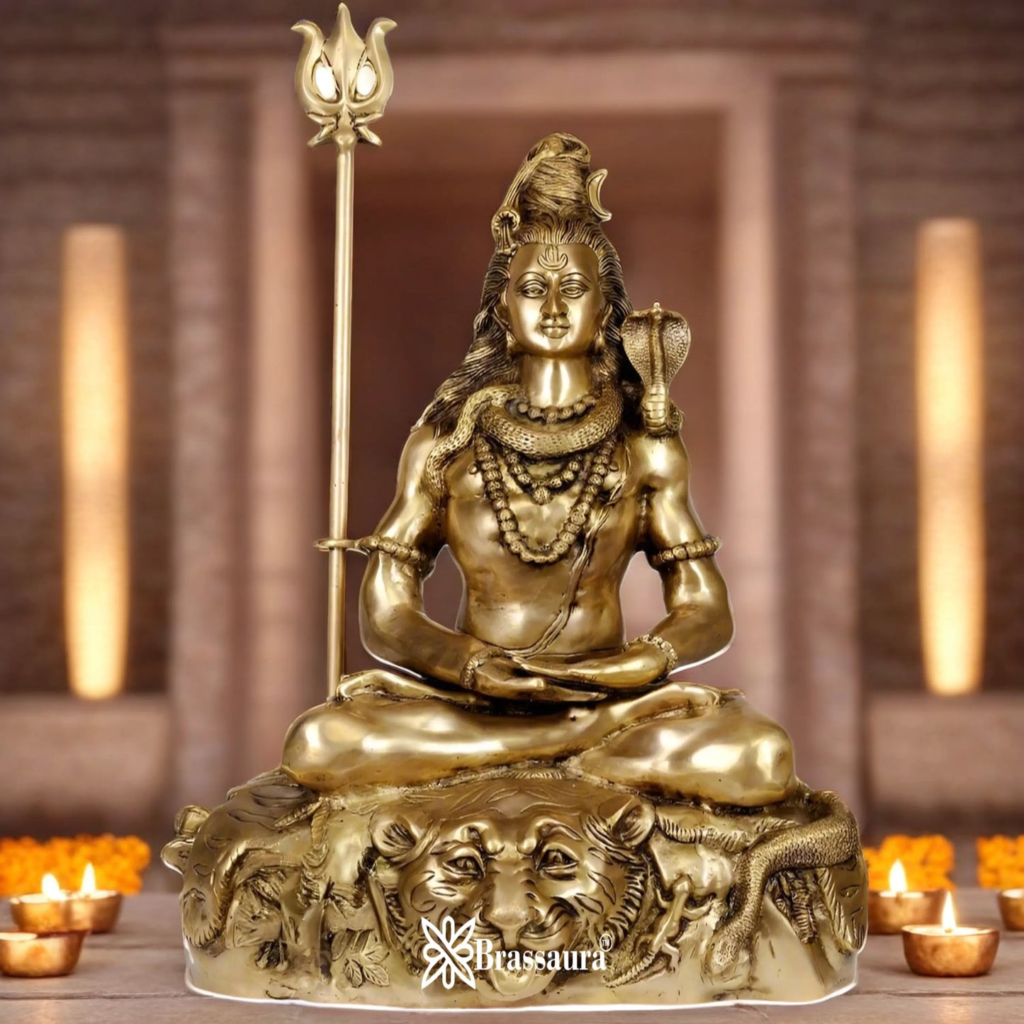 Brassaura™ Brass Shiva Statue – Height 31 Inches & Weight 40 Kgs | Hindu Idol for Worship & Décor