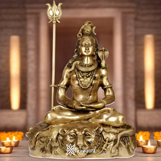 Brassaura™ Brass Shiva Statue – Height 31 Inches & Weight 40 Kgs | Hindu Idol for Worship & Décor