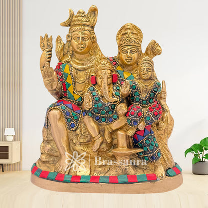 Brass Gem Stone Work Shiv parivar Idol for Home and Decor Weight 3.3 Kg Height 20 cm