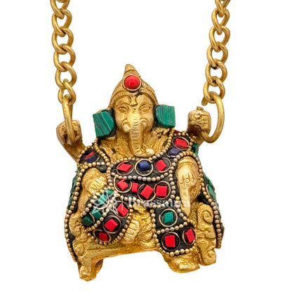 Brass Gem Stone Work Ganesh Jhula Urli Idol for Home and Decor Weight 2.6 Kg Height 24 cm