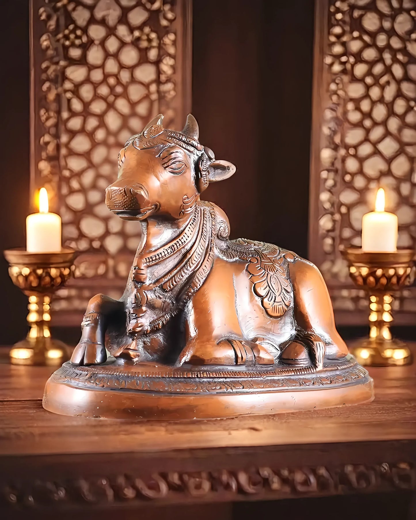 Brassaura™ Brass Superfine Nandi Bull Idol – Copper Tone | Height 4.5" & Weight 1.5 Kgs