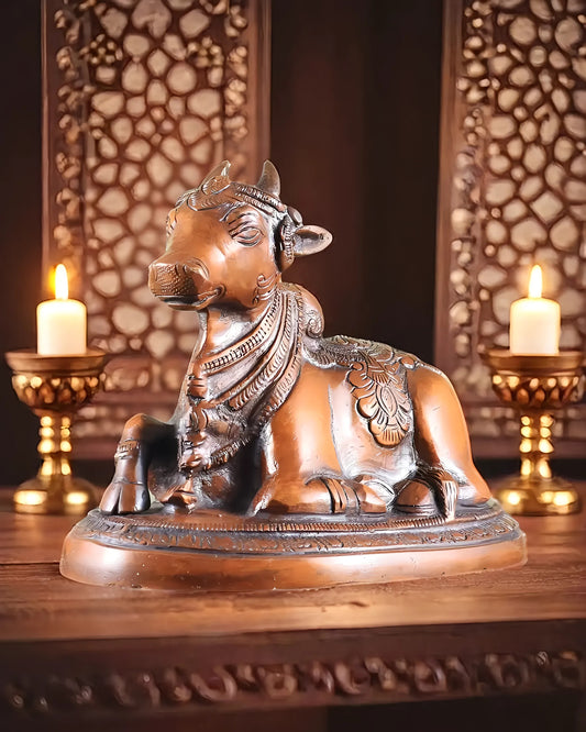 Brassaura™ Brass Superfine Nandi Bull Idol – Copper Tone | Height 4.5" & Weight 1.5 Kgs