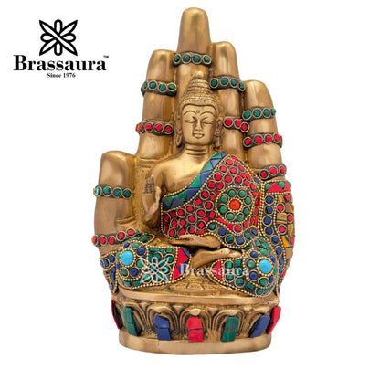 Brass Gem Stone Work Blessing Buddha Idol for Home and Decor Weight 2.6 Kg Height 24 cm