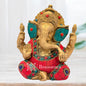 Brass Beautiful Gem Stone Work Ganesha Idol for Home and Decor Weight 1.6 Kg Height 14 cm