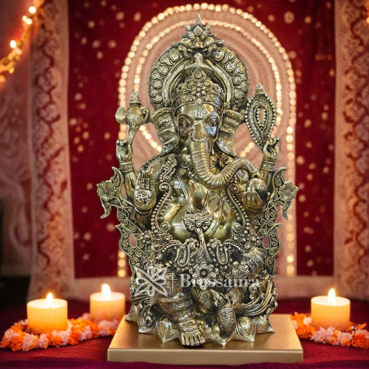 Brassaura™ Brass Jewellery Ganesha Statue for Home and Decor | Weight 45 Kgs | Height 29 Inches