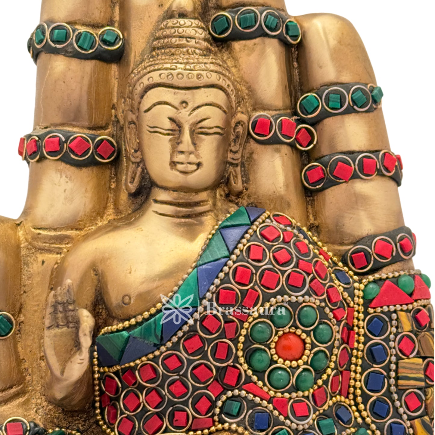 Brass Gem Stone Work Blessing Buddha Idol for Home and Decor Weight 2.6 Kg Height 24 cm