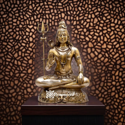 Brassaura™ Brass Lord Shiva Murti – Height 24 Inches & Weight 18 Kgs | Puja Idol for Temple & Gifting