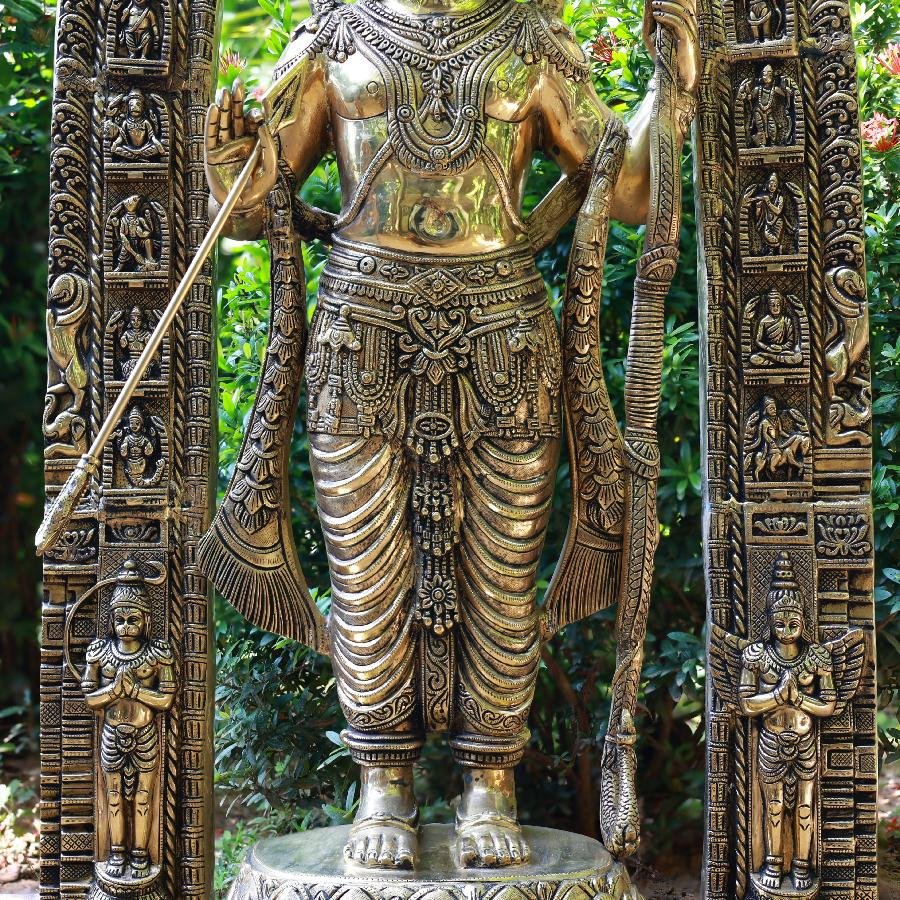 पीतल अयोध्या प्रतिकृति राम लला मूर्ति - 53 इंच - मंदिर के लिए भव्य भगवान राम प्रतिमा