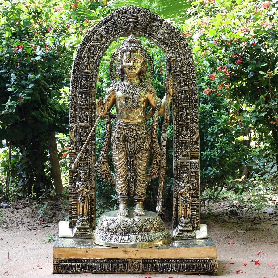 पीतल अयोध्या प्रतिकृति राम लला मूर्ति - 53 इंच - मंदिर के लिए भव्य भगवान राम प्रतिमा