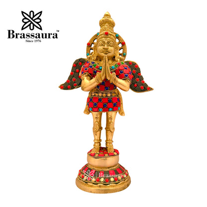 Brass Gem Stone Work Garud dev Idol for Home and Decor Weight 3 Kg Height 30 cm