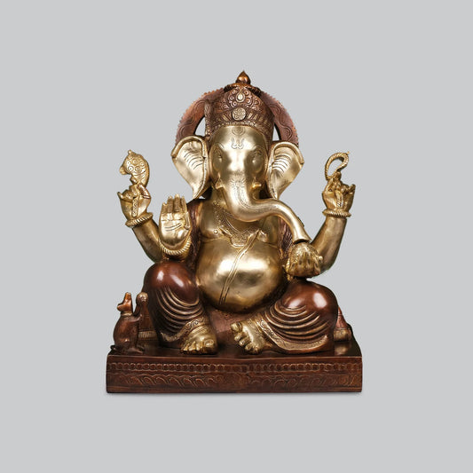 Brassaura® Lord Ganesha Brass Idol | Superfine Handcrafted Brass Sculpture | Height 20.5 Inches & Weight 27.8 Kgs