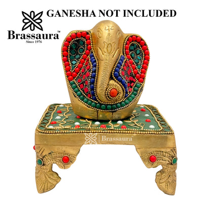 Brass Gem Stone Work Chowki Idol for Home and Decor Weight 1.1 Kg Height 6 cm