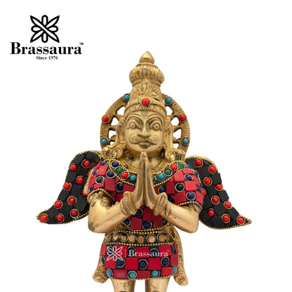 Brass Gem Stone Work Garud dev Idol for Home and Decor Weight 3 Kg Height 30 cm