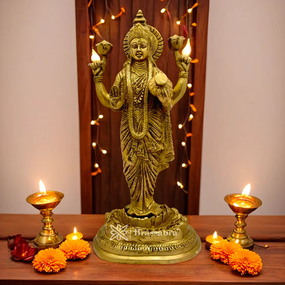 Brassaura™ Artistic Brass Laxmi Idol – Height 18 Inches & Weight 7 Kgs | Home & Puja Décor